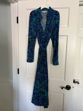 Boden Blue & Green Abstract Print Maxi Wrap Dress